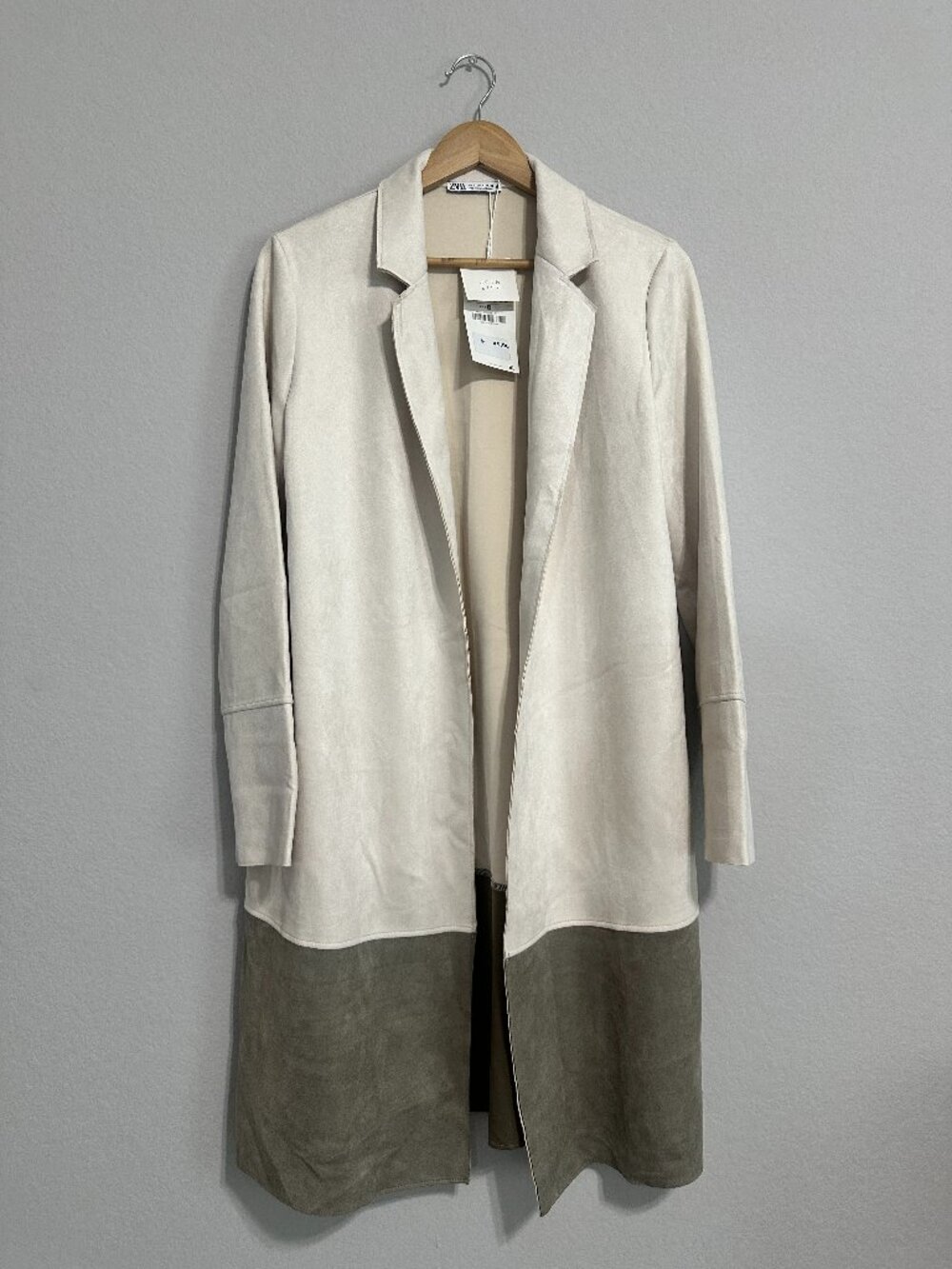 NWT ZARA faux suade long open jacket